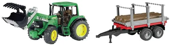 bruder John Deere Traktor 6920 mit Frontlader + Holzanhänger Fertigmodell Landwirtschafts Modell Heavy Duty Konstruktion