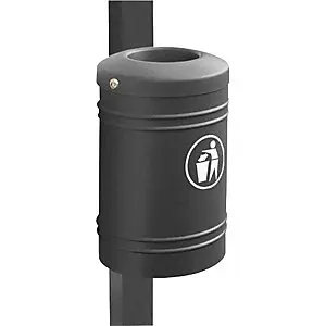 Außen-Abfallbehälter ESTEREL, Volumen 40 l für Rund-Pfosten Ø 76 mm, grau.