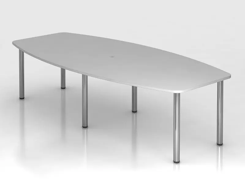 Hammerbacher Konferenztisch 280cm/6 Chromfüße Grau tonnenförmig VKT28C/5/C