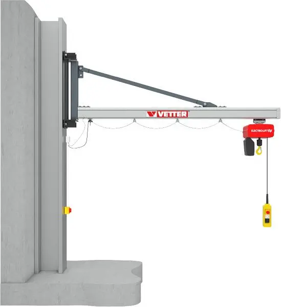 Vetter 500 kg 39 m Wandschwenkkran UNILIFT + Standard-Lagerkonsole + Elektrokettenzug UW5-39+SiXX4F-BL