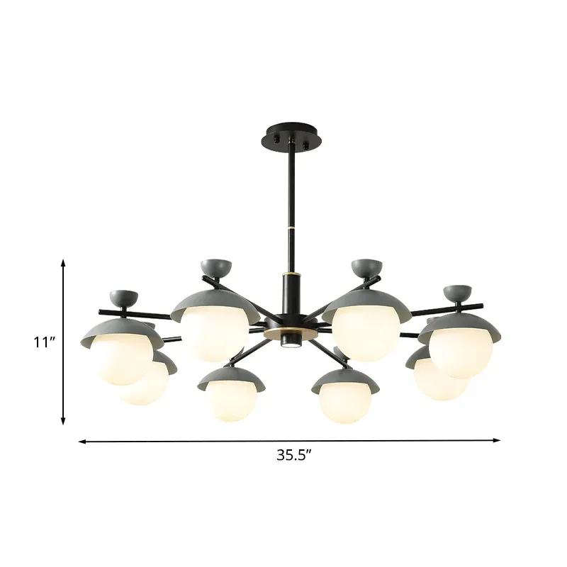 12V Kuppel-Hängeleuchter, moderner 8-Kopf-Kronleuchter aus Eisen Schwarz und Grau, radiale Pendelleuchte mit kugelförmig...