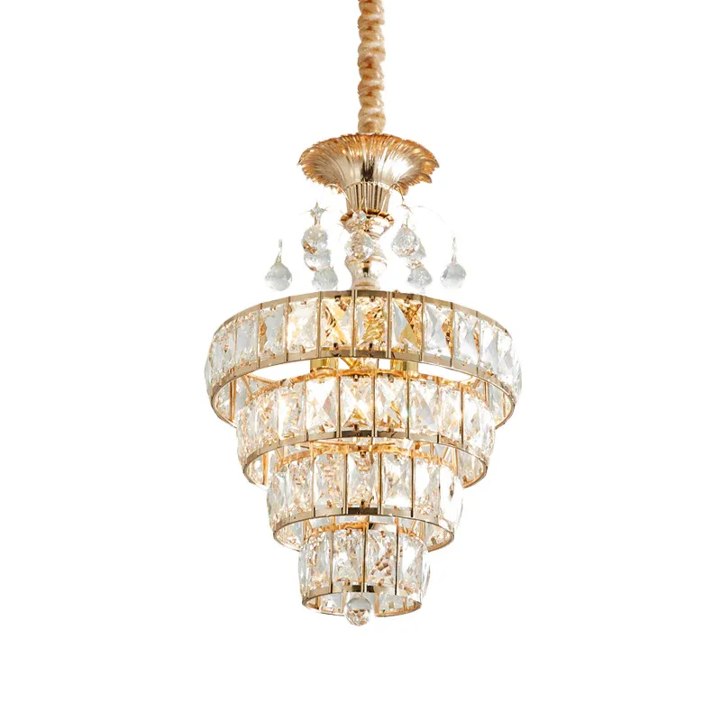 Abschleppstange 4-stufige kegelförmige Kristall-Tropfenlampe, traditionelle 5-flammige Wohnzimmer-Kronleuchter-Anhänger ...