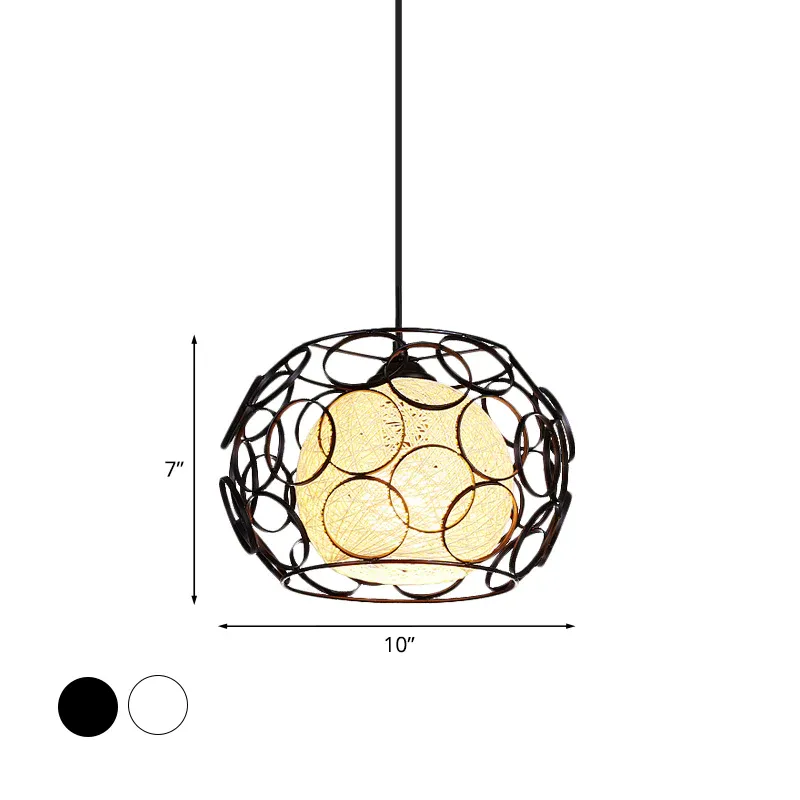 Abschleppstange Global Metall-Hängelampe Loft 1-Kopf-Pendelleuchte für den Innenbereich mit Drahtschutz und gewebtem Kug...