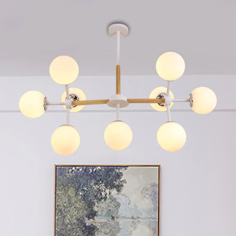 Abschleppstange Moderne Kugel-Kronleuchter-Leuchte, weißes Glas, 9/12/16 Köpfe, Esszimmer-Hängelampen-Set