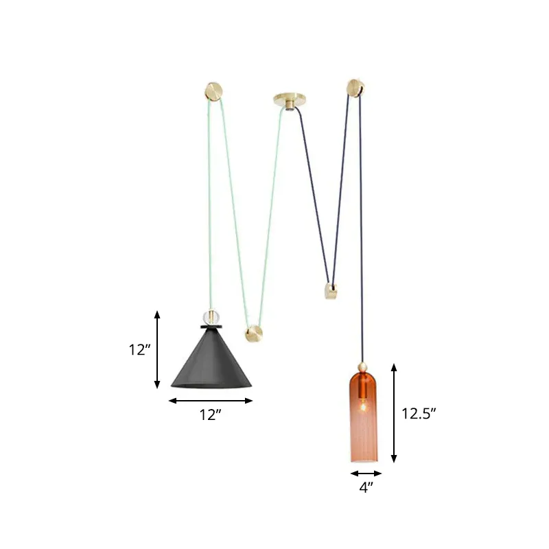Designer-Hängeleuchte mit 2 Köpfen, Swag-Anhänger, Kegel und länglicher Kuppel, mit Metallschirm mit TÜV-Zertifizierung
