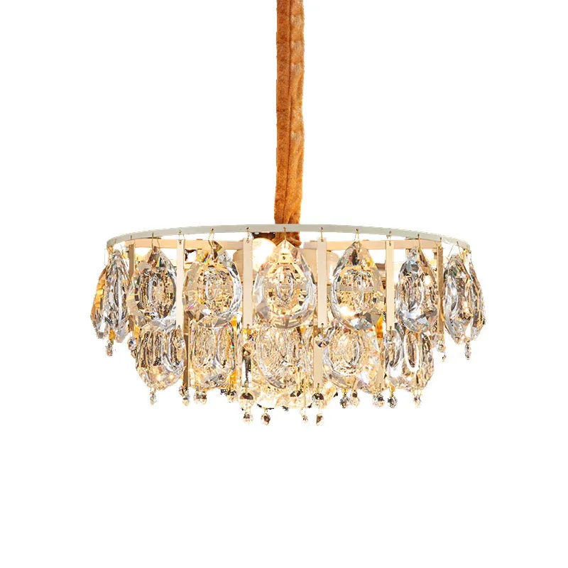 Elektrische Seilwinde Goldene 3/4-Köpfe-Kronleuchterleuchte, modernes, facettiertes Kristall-Tropfen-Hängelampen-Set mit...