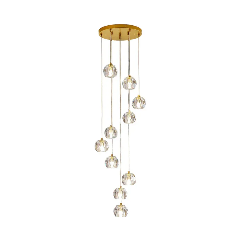Kugel-Klarglas-Mehrfachanhänger-Pendelleuchte im modernen Stil Golden mit Spiraldesign für Treppen