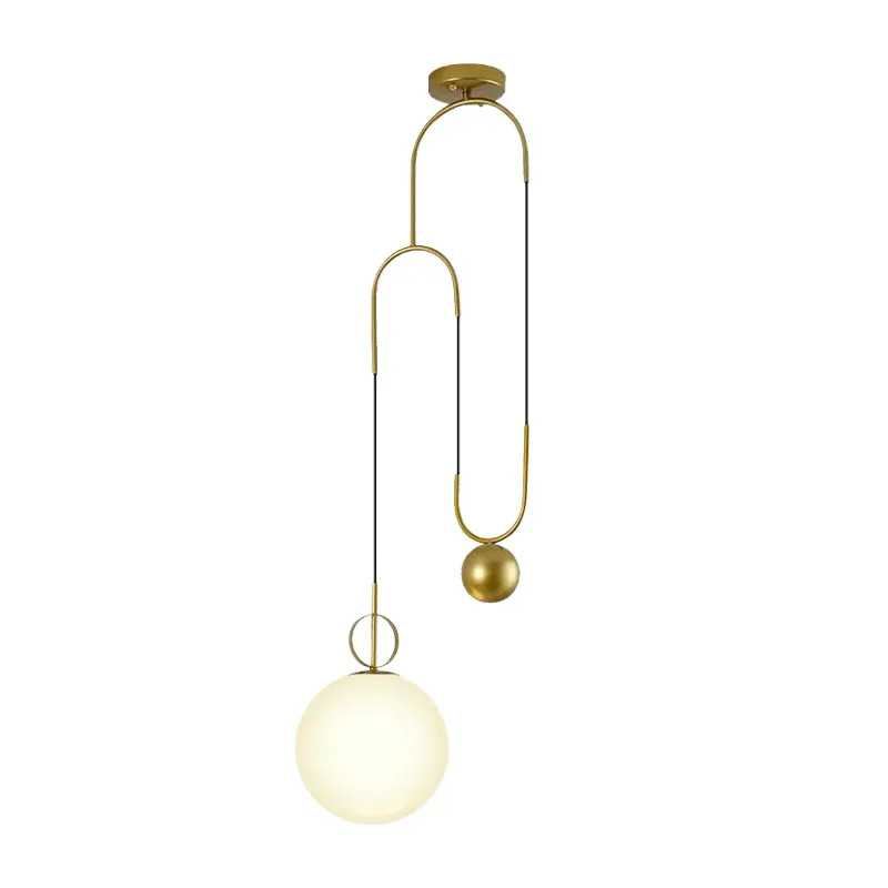 Kugel-Pendelleuchte, modernes weißes Glas, 1-Kopf-Schlafzimmer-Hängeleuchte Golden (CE-zertifiziert)