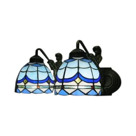 Kuppelleuchte, mediterranes blaues Glas, 2 Köpfe, 40,6 cm/45,7 cm großzügig, antik bronzefarbene Wandleuchte für Offro...