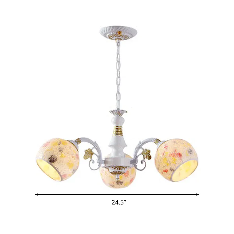 Mediterrane kugelförmige Kronleuchterlampe mit 5/6/8 Lichtern, Buntglas-Hängeleuchte Weiß mit 5t Zugkraft