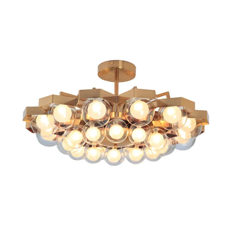 Metallischer, blumenförmiger Kronleuchter mit Kugelschirm, Wohnzimmer, 24 Lichter, elegante Hängeleuchte Golden mit auto...
