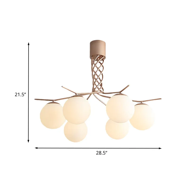 OEM-Qualität Zeitgenössischer spiralförmiger Kronleuchter mit 6 Köpfen aus Eisen Roségold mit kugelförmigem weißen ...