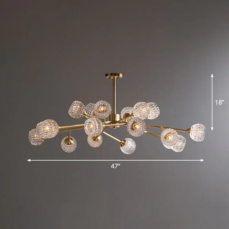 Rettungsgurt-Set Hängelampe mit metallischem Zweig, postmoderner Kronleuchter mit Gold-Finish und kugelförmigem, klarem ...