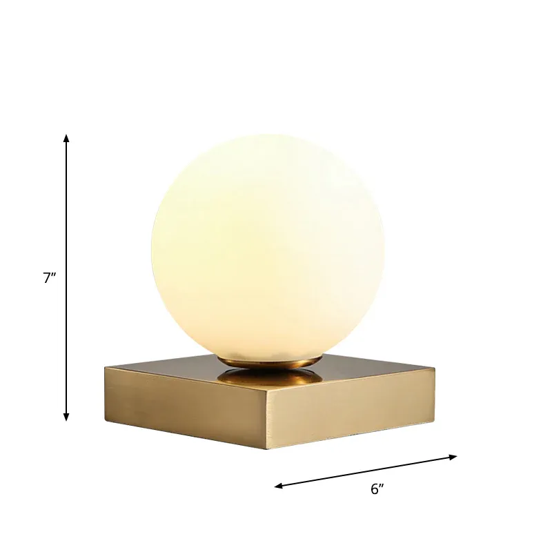 Rettungsgurt-Set Moderne runde Kugel-Tischlampe aus weißem Glas, 1-Kopf-Nachttischbeleuchtung mit quadratischem Metallsockel