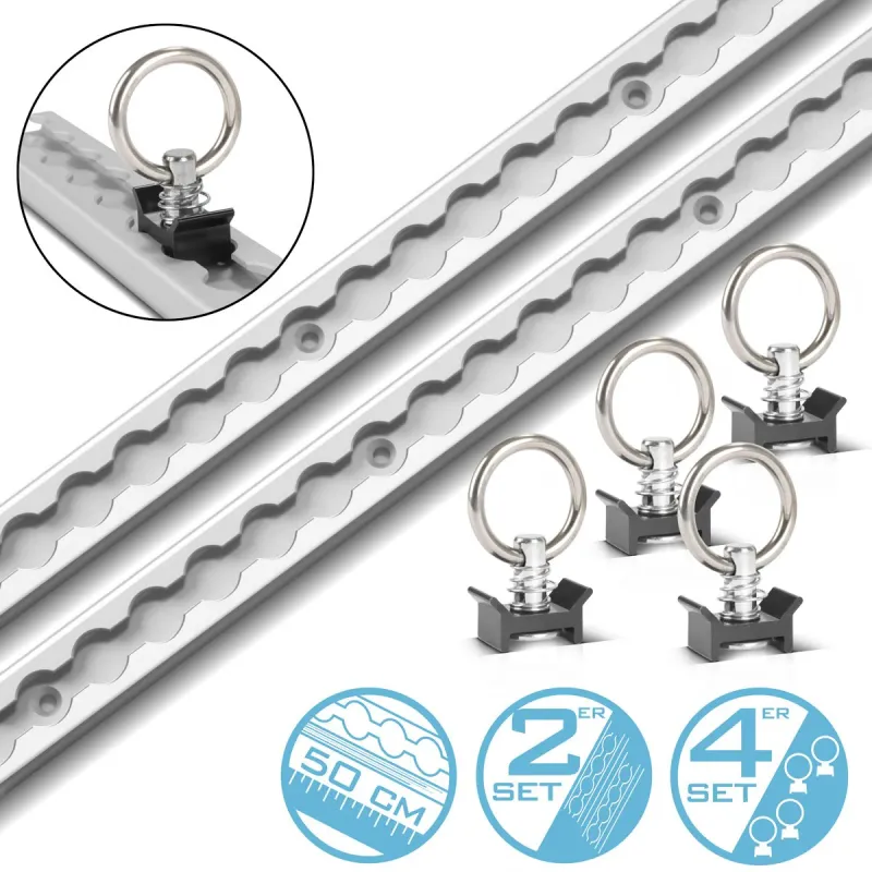 STAHLWERK Zurrschienen 2er Set mit Zurrösen 50 cm Airlineschienen aus Aluminium mit integrierten Bohrlöchern zur Ladungs...
