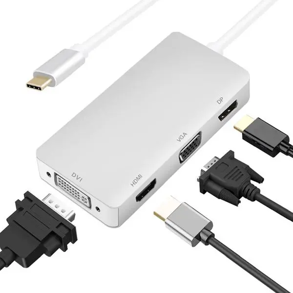 Helos Dockingstation USB 3.1 Type-C™ Stecker/DP/HDMI/DVI/VGA Buchse PREMIUM 4K silber 288388