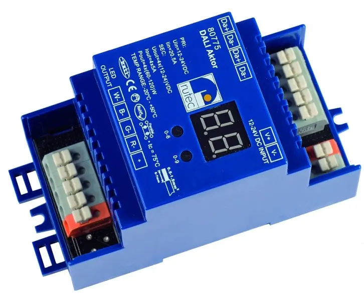 rutec Projekt DALI Aktor 4x1 Kanal 4 Adressen DALI Aktor 12 - 24V Reiheneinbau mehrfarbig PHZ775