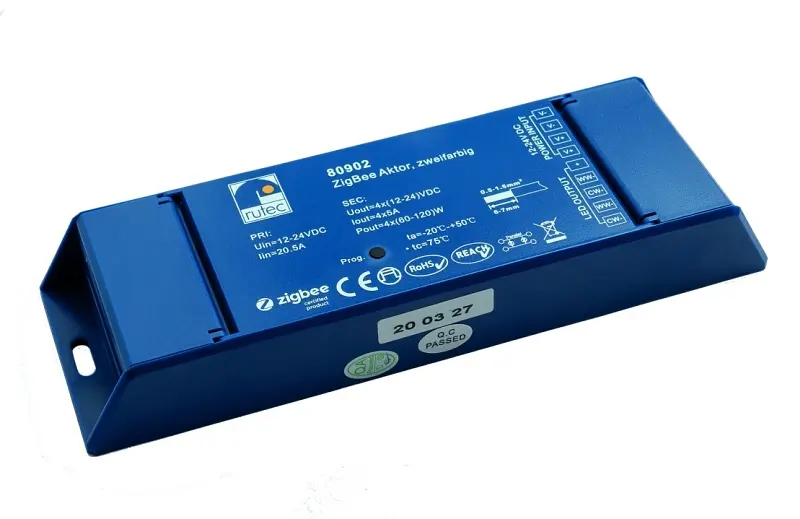 rutec Projekt ZigBee Aktor 240W/ 12V 480W/ 24V zweifarbig ZigBee Aktor 2x2 Kanal PHZ902