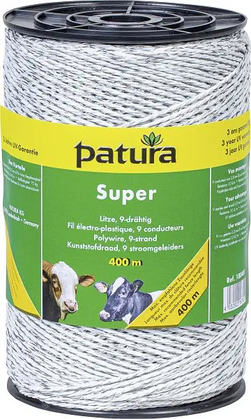Patura Super Litze 400 m Rolle 9 Niro 020 mm weiss 180401