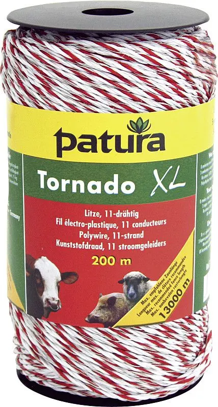 Patura Tornado XL Litze 200 m Rolle 8 Niro 020 mm 3 Cu 030 mm weiss-rot 181001