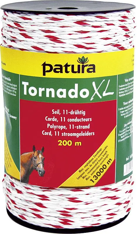 Patura Tornado XL Seil 200 m Rolle 8 Niro 020 mm 3 Cu 030 mm weiss-rot 183001