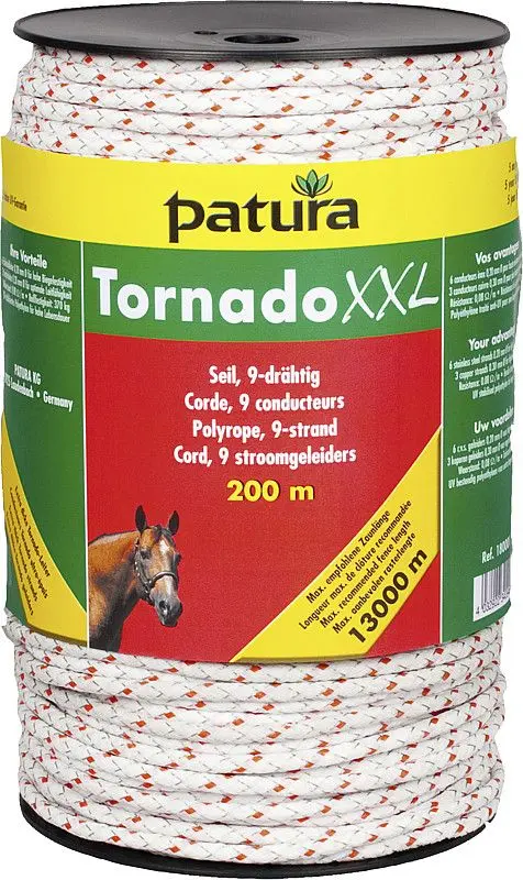 Patura Tornado XXL Seil 200 m Rolle 6 Niro 020 mm 3 Cu 030 mm weiß-rot 183500