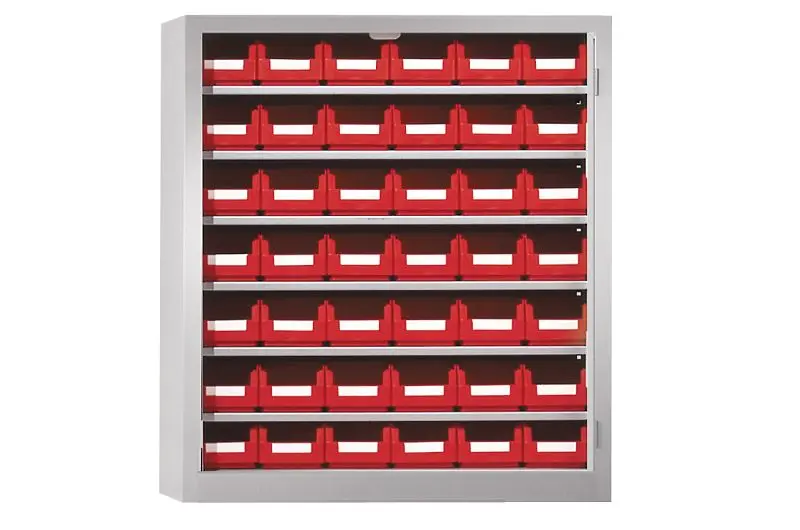 Kappes Ordnungsschrank ohne Türen Modell 14 780 x 690 x 285 mm RAL 7035 Inklusiv Lagersichtkasten 42 x Grösse 7 1001.05....