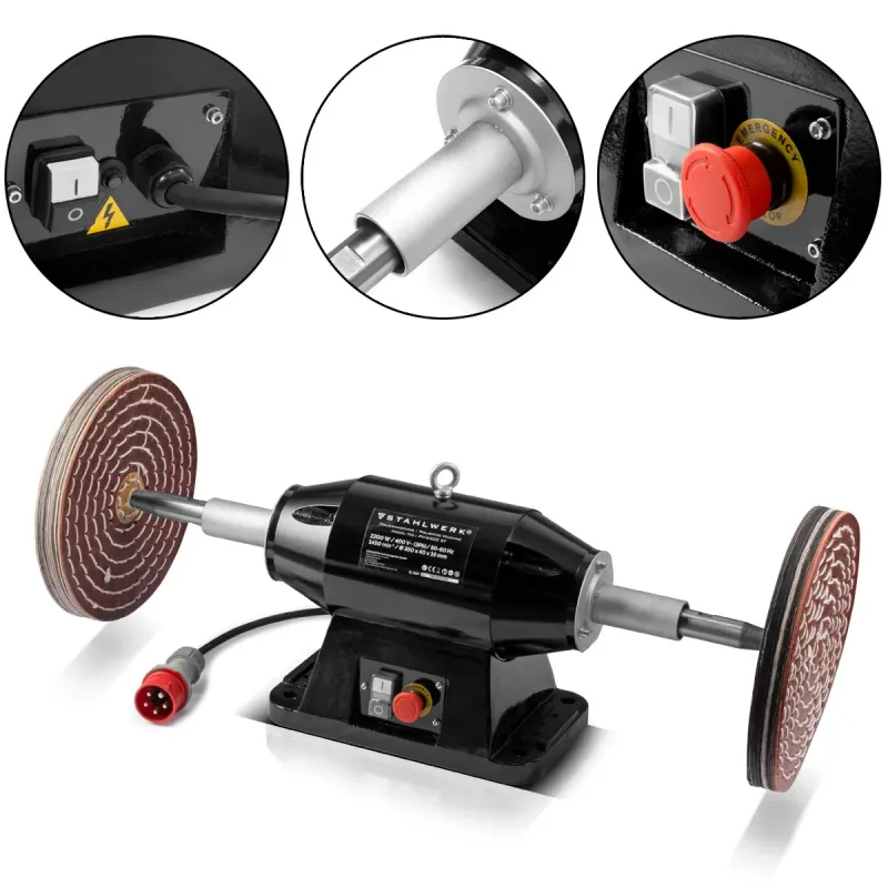 STAHLWERK PM-2200 ST Werkbank Poliermaschine Industrie-Qualität mit 2.200 Watt und 1.450 Umdrehungen pro Minute für Baut...