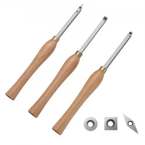 VEVOR 3er-Set Drehmeißel mit Holzgriff Rund Quadratisch Diamantförmig mit Lagerungsbox Schaft Passend für alle Holzarte...