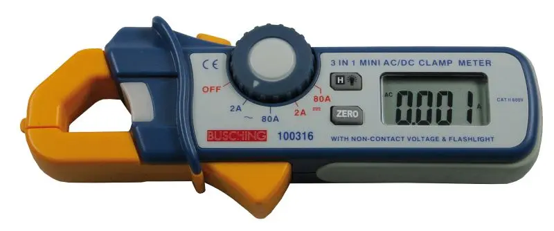 Busching Digitale AC/DC-Kriechstromzange 2 /80A mit Spannungsdetektor &amp; LED-Taschenlampe 100316