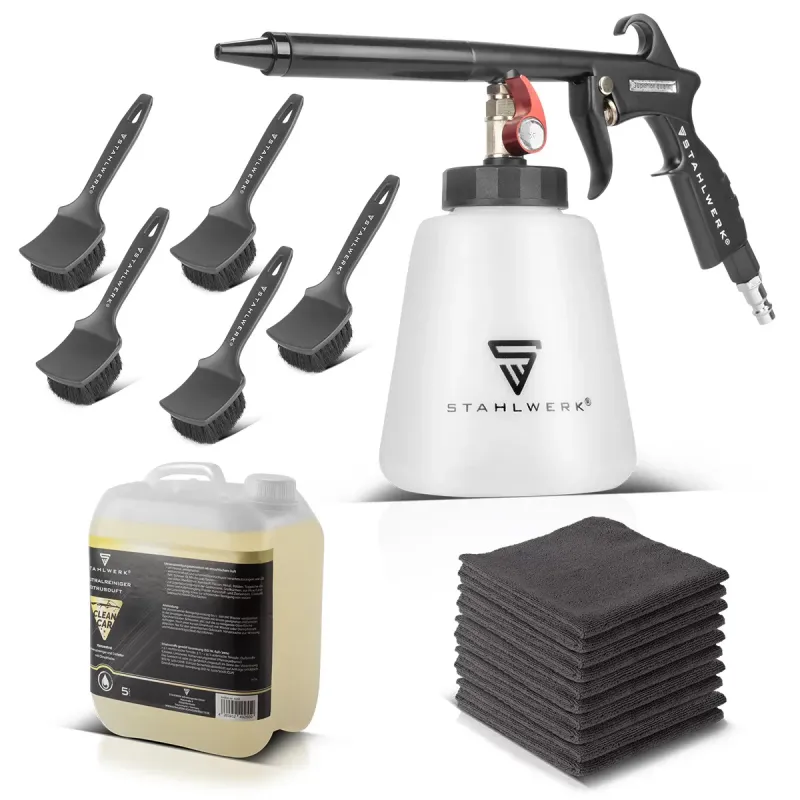 Steelworks compressed air cleaning gun RP-93 ST set 5 liter universal cleaners, rim brushes and Microfaser-Material cloth ...