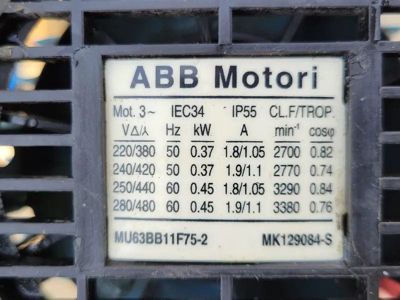 0.5 hp, 220/440 volts, 2700 rpm Electric Motor MU63BB11F75-2 mit 6 Monaten Garantie