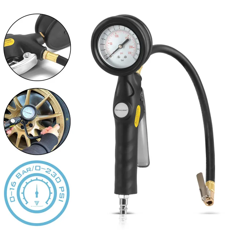 Steelworks compressed air tire pistol DRA-162 ST | Compressed air tire filler manometer measuring range | 2--1 tire pressu...