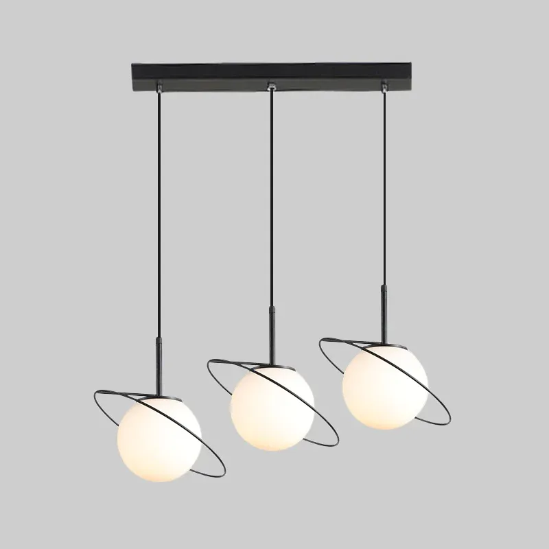 Eingestellter Scheinwerfersatz Opal-Mattglas-Planet-Mehrlicht-Pendelleuchte, postmodern, 3 Glühbirnen, schwarz, Hängelam...