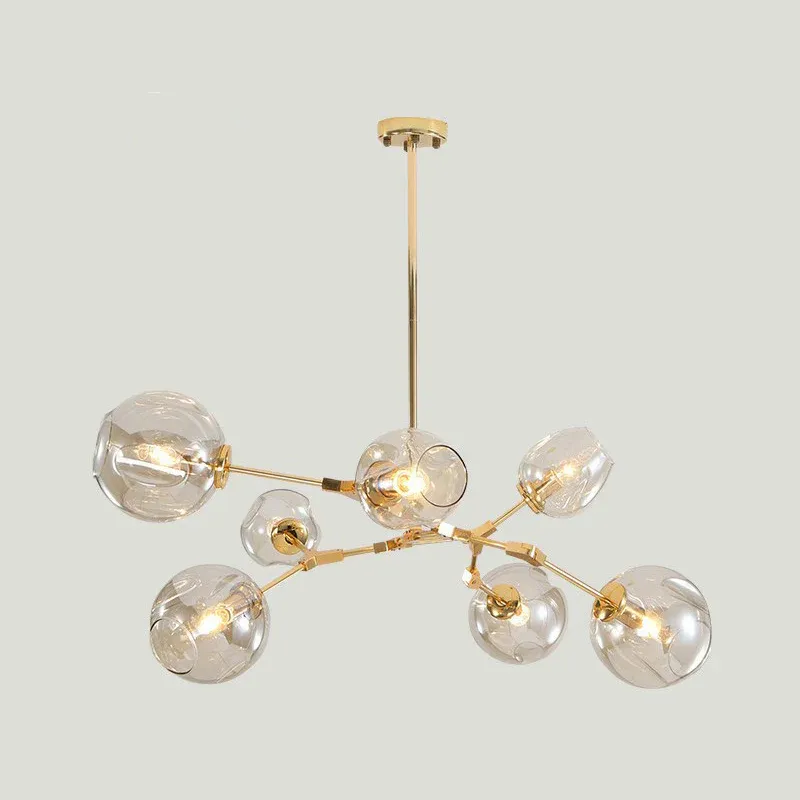 Hochleistungs-Lichtsatz Simplicity Cup Shade Drop Pendant Klarer Noppenglas-Kronleuchter mit 7 Glühbirnen für das Esszim...