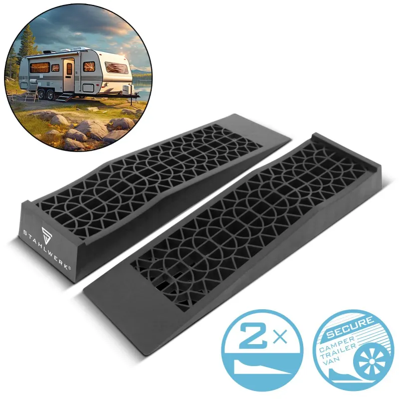 STAHLWERK Stufenkeil GT-13 ST 2er Set mit 3 t Tragkraft 700 x 200 x 78 mm Auffahrkeil | Unterlegkeil | Auffahrrampe | Auff...