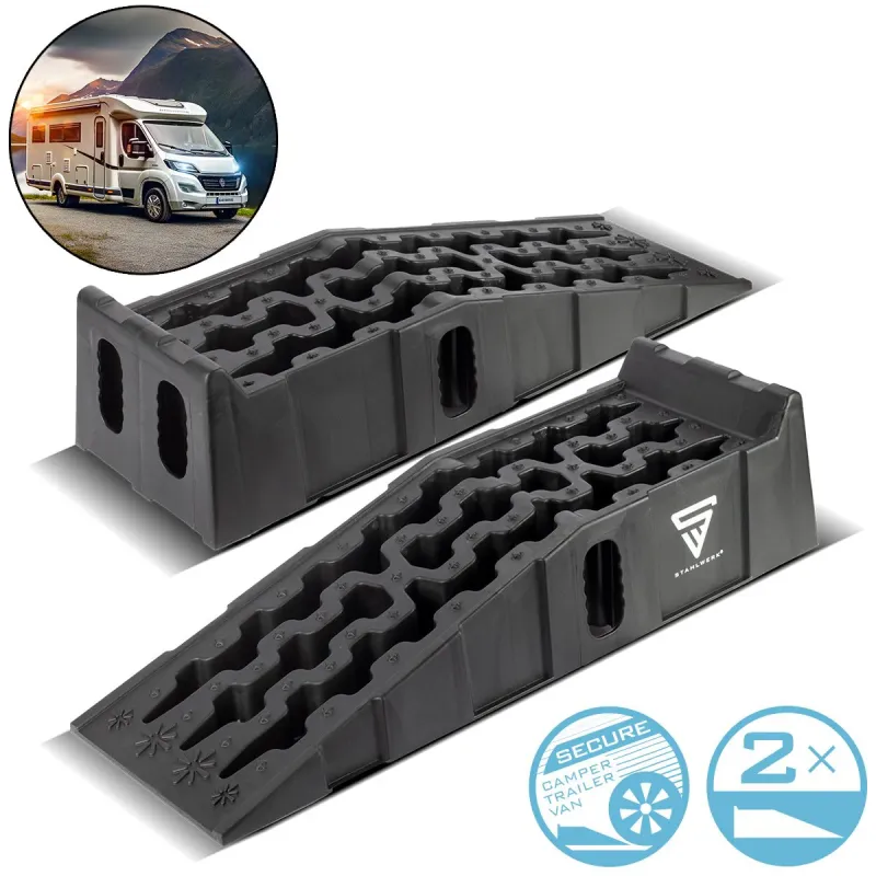 STAHLWERK Stufenkeil GT-15 ST 2er Set mit 6 t Tragkraft 905 x 330 x 215 mm Auffahrkeil | Unterlegkeil | Auffahrrampe | Auf...