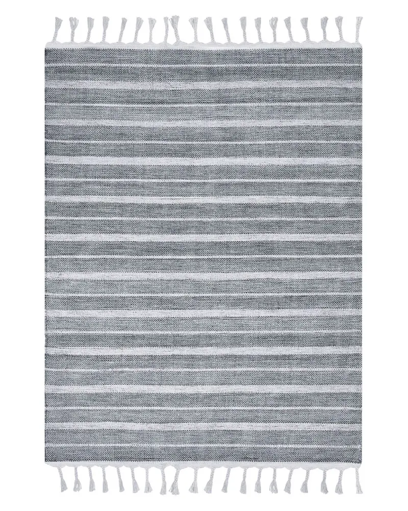 Outdoor Teppich hellgrau / weiß 140 x 200 cm Streifenmuster Kurzflor BADEMLI