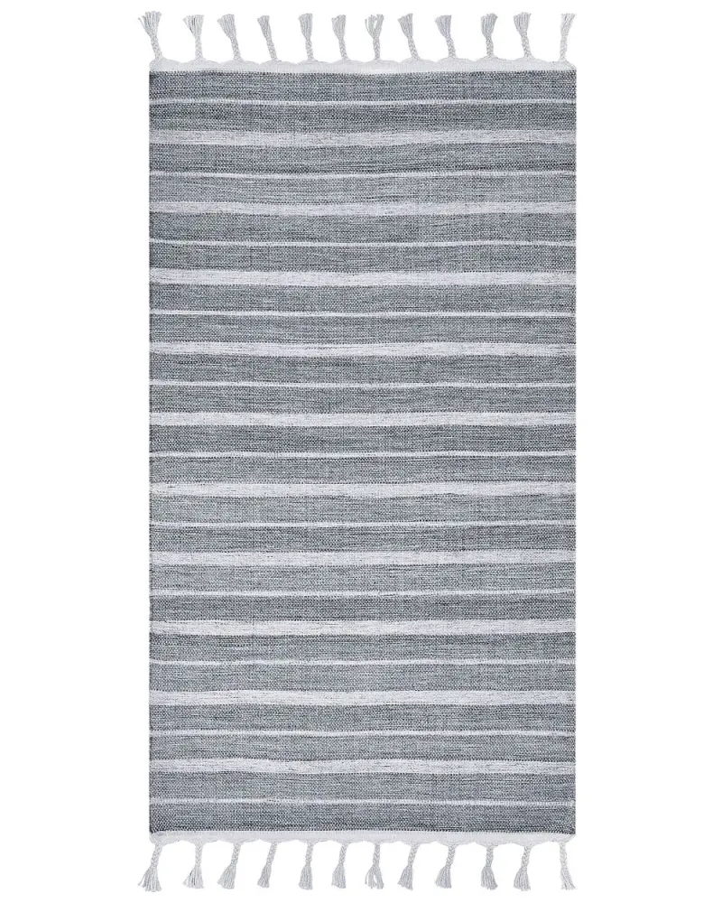 Outdoor Teppich hellgrau / weiß 80 x 150 cm Streifenmuster Kurzflor BADEMLI