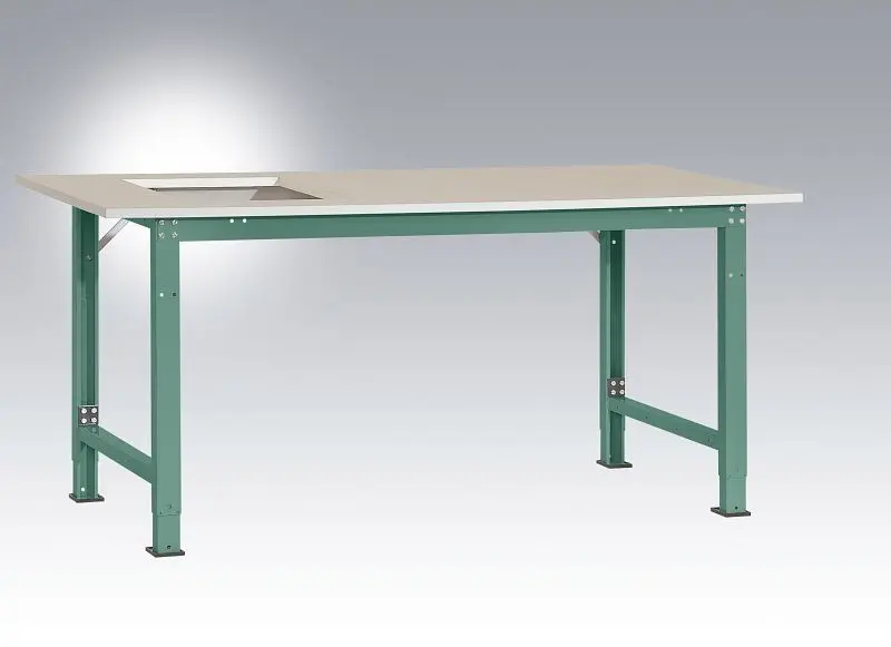 Manuflex Packtisch PACKPOOL Spezial mit Platten-Ausschnitt für Waage BxTxH = 2000 x 800 x 722-1022 mm Graugrün AS0051.0001