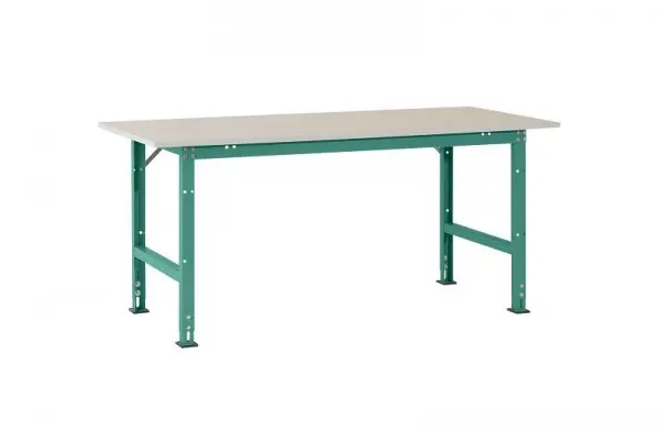 Manuflex Packtisch PACKPOOL Standard mit Melaminplatte BxTxH = 1500 x 800 x 760-870 mm Graugrün AS0011.0001