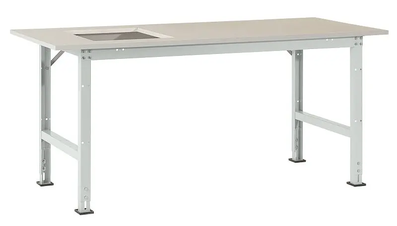 Manuflex Packtisch PACKPOOL Standard mit Platten-Ausschnitt für Waage BxTxH = 2000 x 800 x 760-870 mm Lichtgrau AS0041.7035