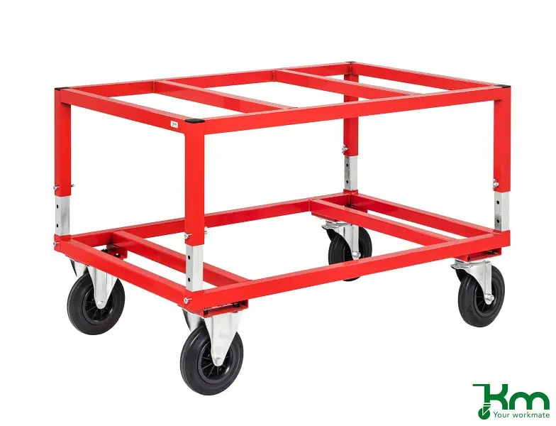 Kongamek Palettenwagen 2 Bock- und 2 Lenkrollen aus Vollgummi Rot 1200 x 800 x 655 mm KM222