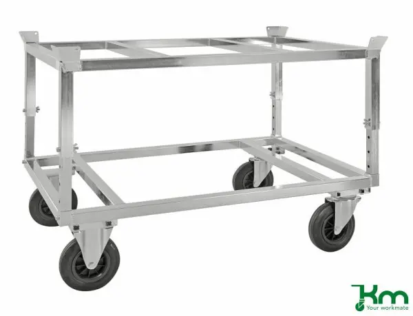Kongamek Verzinkter Palettenwagen mit Palettenhantiker 2 Bock- und 2 Lenkrollen aus Vollgummi Höhe der Plattform 655-835 ...
