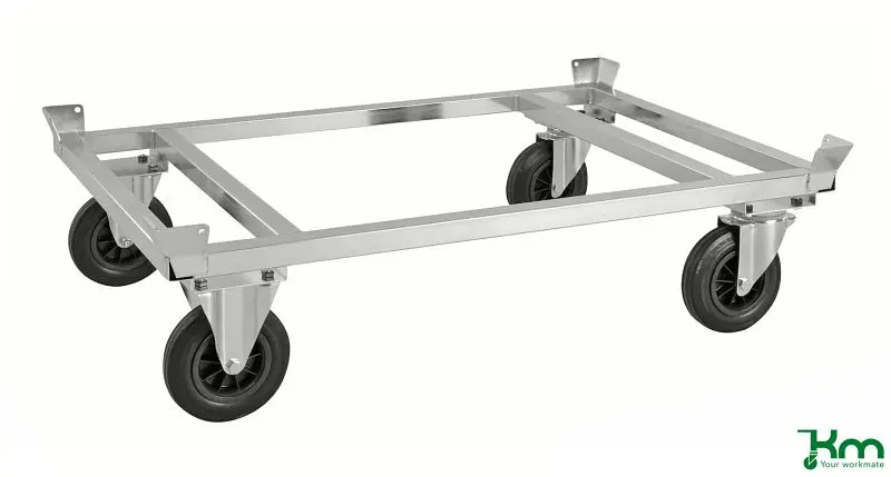 Kongamek Verzinkter Palettenwagen mit Palettenhantiker 2 Bock- und 2 Lenkrollen aus Vollgummi Höhe der Plattform 305 mm K...