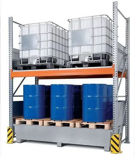 DENIOS Combi-Regal 3 K4-I mit verzinkter Auffangwanne für 4 IBC à 1000 Liter Grundfeld 199647