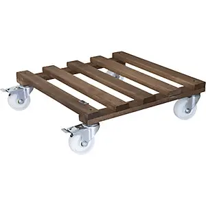 Pflanzenroller Holz PALETTI, Tragfähigkeit 250 kg, LxB 450 x 450 mm, Nussbaum.