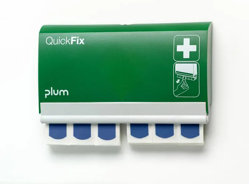 Plum QuickFix Pflasterspender inkl. 2 x 45 detektierbaren Pflastern mit integrierter Metallfläche beispielsschlau für Le...