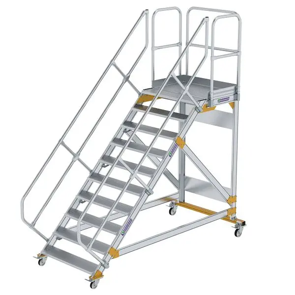 Munk Günzburger Steigtechnik Plattformtreppe 45° fahrbar Stufenbreite 1000 mm 10 Stufen Alukleinformatum geriffelt 600810