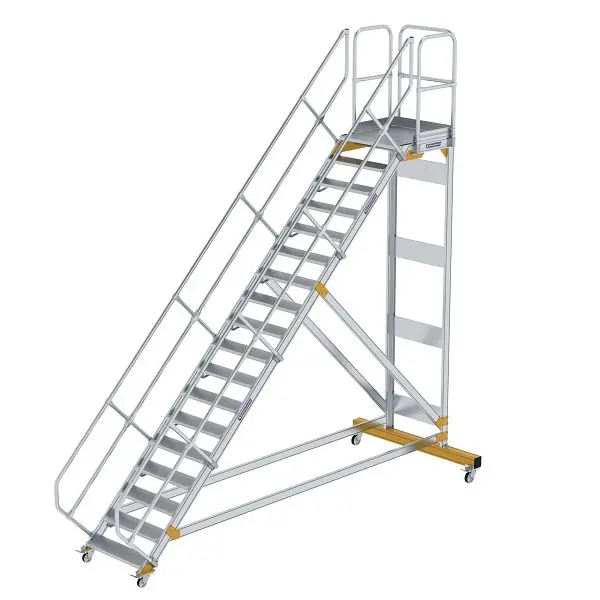 Munk Günzburger Steigtechnik Plattformtreppe 45° fahrbar Stufenbreite 800 mm 18 Stufen Alukleinformatum geriffelt 600798